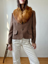 Load image into Gallery viewer, Vintage plaid coat with fox fur collar