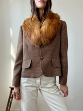 Load image into Gallery viewer, Vintage plaid coat with fox fur collar