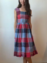 Load image into Gallery viewer, 40s 50s red & blue sheer dress