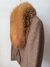 Load image into Gallery viewer, Vintage plaid coat with fox fur collar