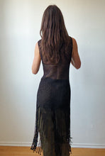 Load image into Gallery viewer, Black crochet fringe dress