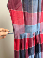 Load image into Gallery viewer, 40s 50s red & blue sheer dress