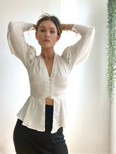 Load image into Gallery viewer, 1980's White puff sleeve blouse