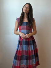 Load image into Gallery viewer, 40s 50s red &amp; blue sheer dress
