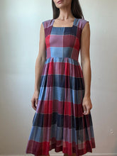 Load image into Gallery viewer, 40s 50s red &amp; blue sheer dress
