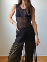Load image into Gallery viewer, Black crochet fringe dress
