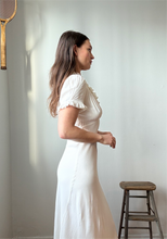 Load image into Gallery viewer, White eyelet lace silk dress
