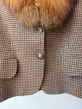 Load image into Gallery viewer, Vintage plaid coat with fox fur collar
