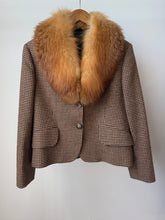 Load image into Gallery viewer, Vintage plaid coat with fox fur collar
