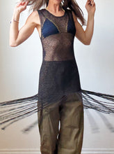 Load image into Gallery viewer, Black crochet fringe dress

