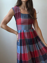 Load image into Gallery viewer, 40s 50s red &amp; blue sheer dress
