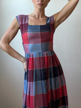 Load image into Gallery viewer, 40s 50s red &amp; blue sheer dress
