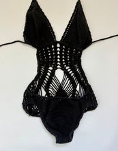 Load image into Gallery viewer, 1970&#39;s black crochet swim / bodysuit
