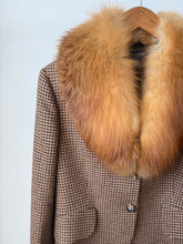 Load image into Gallery viewer, Vintage plaid coat with fox fur collar
