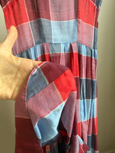 Load image into Gallery viewer, 40s 50s red &amp; blue sheer dress
