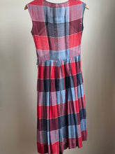Load image into Gallery viewer, 40s 50s red &amp; blue sheer dress
