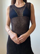 Load image into Gallery viewer, Black crochet fringe dress
