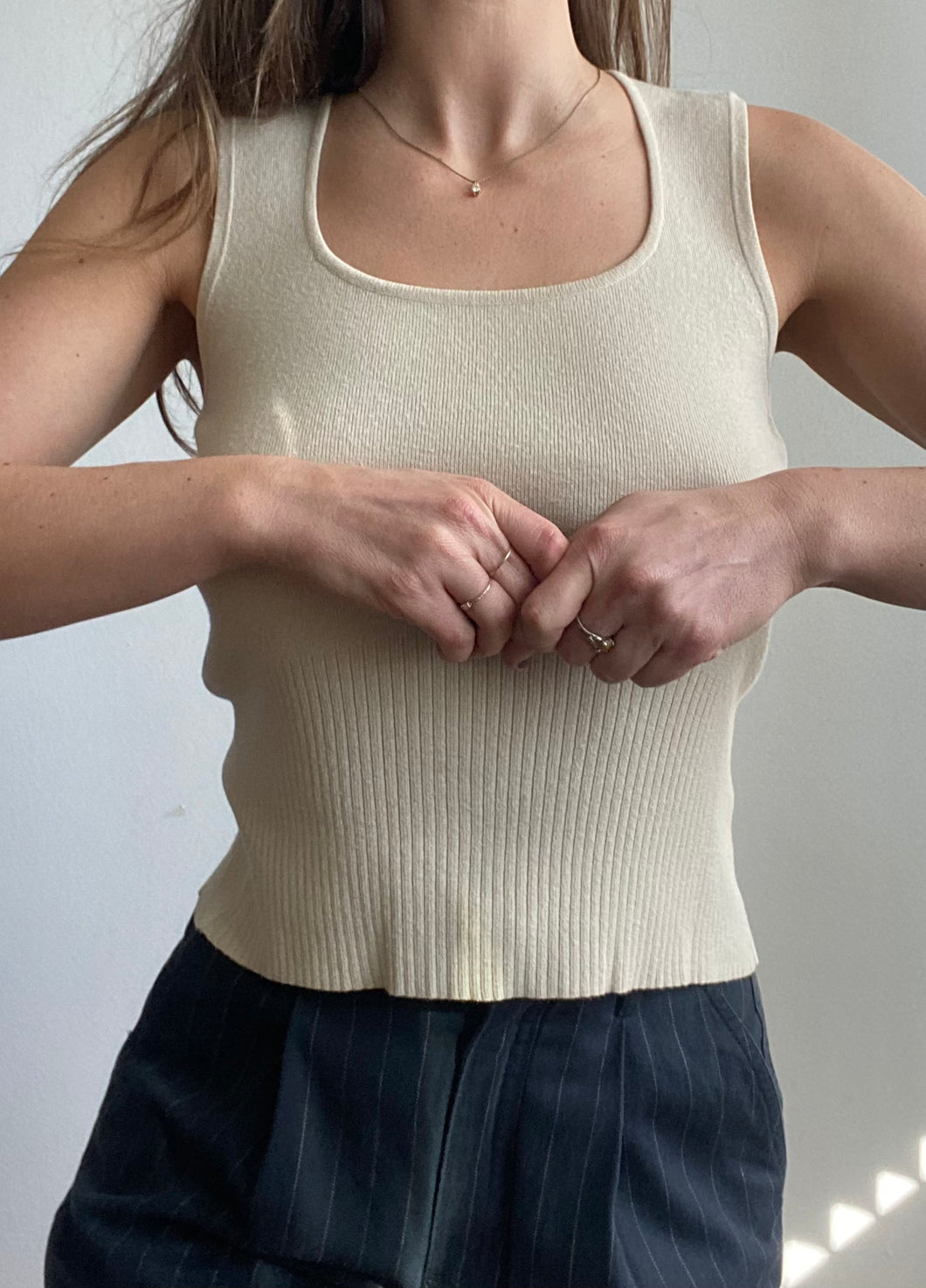 Tan scoop neck top