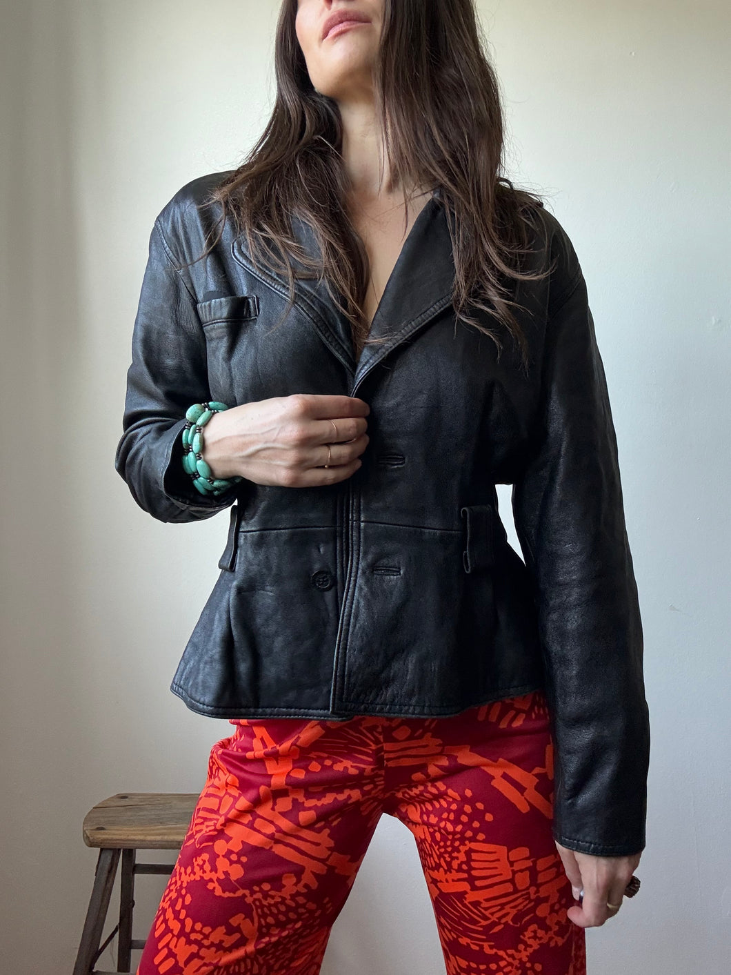 cropped black leather jacket