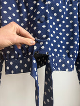 Load image into Gallery viewer, Blue &amp; white Polka dot top
