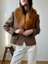 Load image into Gallery viewer, Vintage plaid coat with fox fur collar
